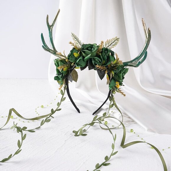 Woodland Flower Antler Headband Fairy Reindeer Vines for  display picture 2